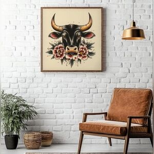 Vintage Western Bull Fine Art Print & Wild West Boho Art Print- Vintage Cowgirl